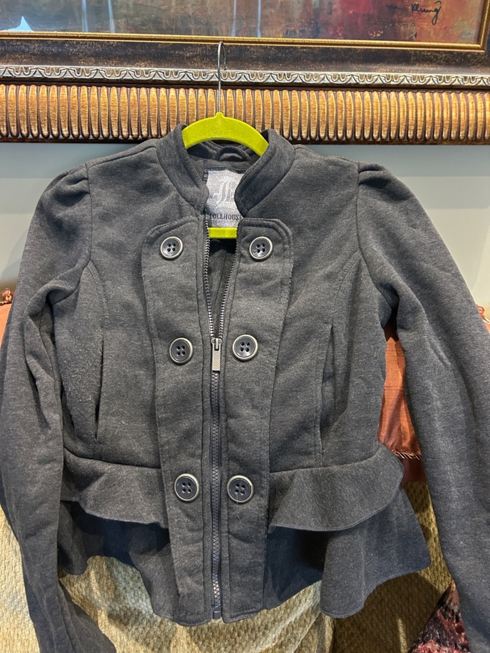 Dollhouse Charcoal Gray Double-Button Zip Front Jacket-M